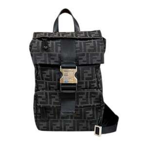 Pre-owned Fendi small Zucca body bag in fabric (7VZ067) black. Men's.